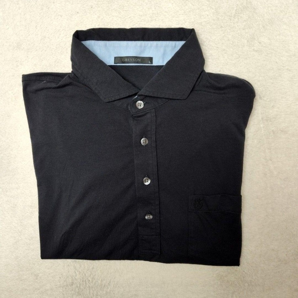 Greyson Polo Shirt Mens Large Black Golf Tennis Pima Cotton Stretch Pocket Work